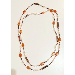 2 Vintage Colorful Glass Stone Bead Necklace Boho Brown Red Clear Hearts Autumn